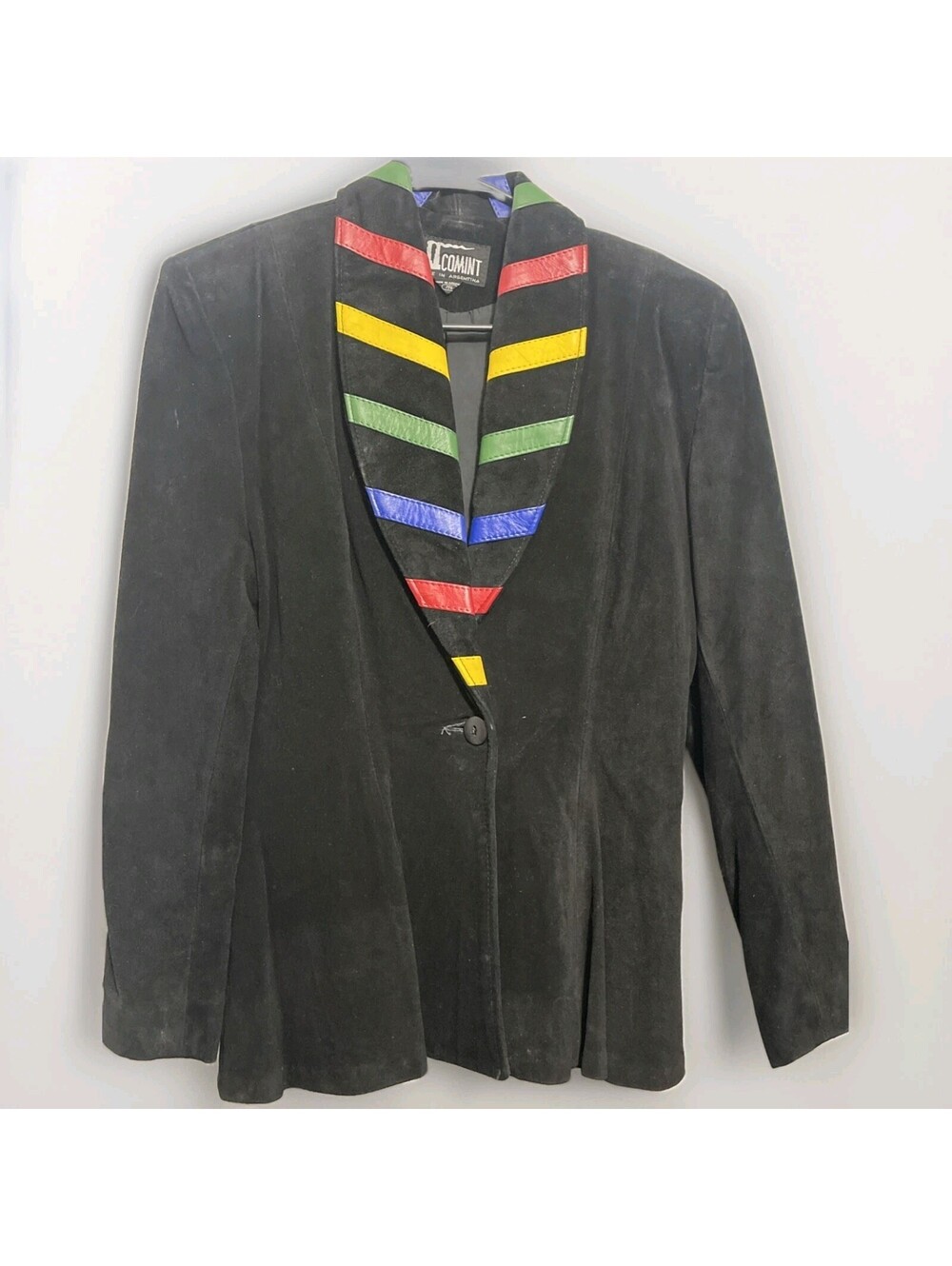 Comint Vintage 80s Suede W/ Leather Trim Blazer Jacket  One Button Sz 7/8